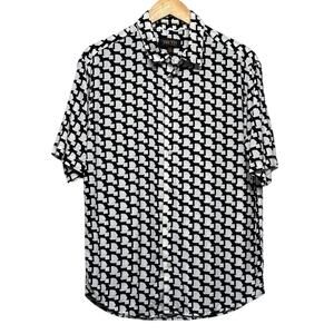 TRUTH BY REPUBLIC Black Geometric Print Short Sleeve Button Up Shirt Size L